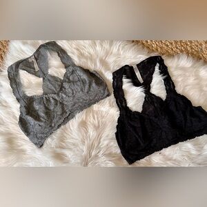 Intimately Free people lace floral bralettes, 2! Grey and black, both size M EUC